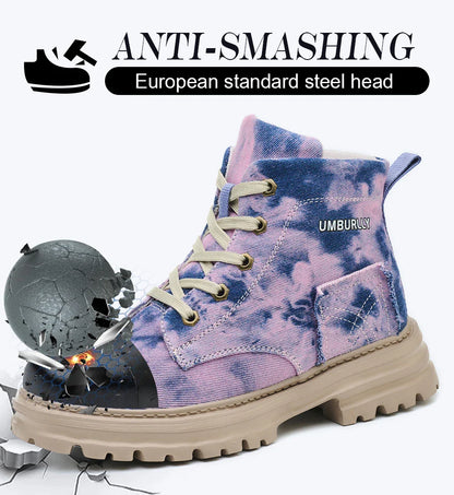 2025 New Fashion Women's Safety Shoes Smashing Steel Head Puncture Proof Kevlar Street Outdoor Light Women's Work Boots