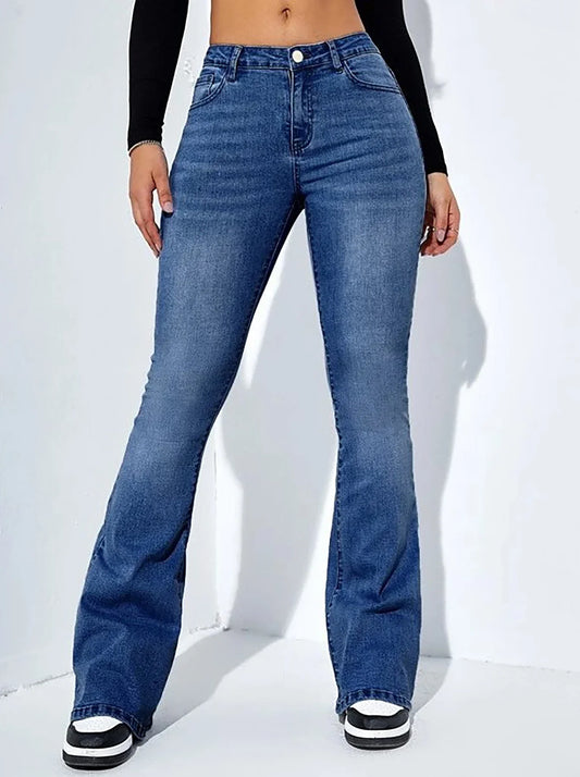 Calça jeans micro-La feminina cintura alta elástica confortável e versátil