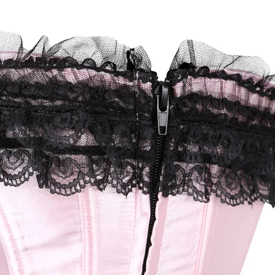 Women Sexy Satin Overbust Corset Lace Up Corsets Bustiers Top Gothic Ladies Halloween Plus Size White Red Black Pink korsett