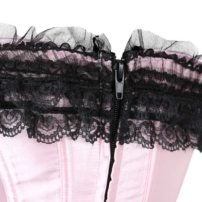 Women Sexy Satin Overbust Corset Lace Up Corsets Bustiers Top Gothic Ladies Halloween Plus Size White Red Black Pink korsett