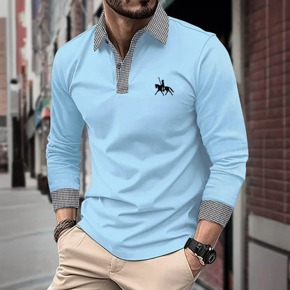 Spring and Autumn Men's Long Sleeve Polo Shirt Classic Business Office T-shirt Male Street Casual Fashion Solid Color Top