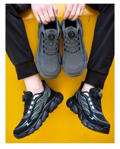 Rotating Button Tactical Boots Men Reflective Steel Toe Shoes Indestructible Work Sneakers Protective Safety Boots Size 47 48