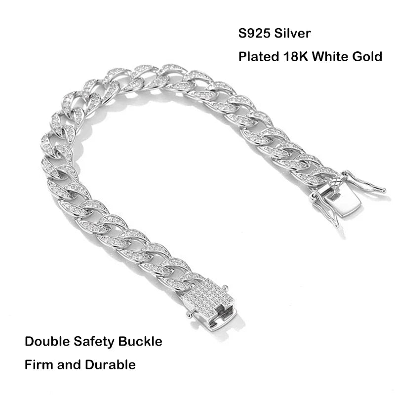 Full 1.2mm D Color Moissanite Cuban Link Bracelet For Men Women Unisex S925 Silver Pass Diamond Test 8mm Wrist Bracelets