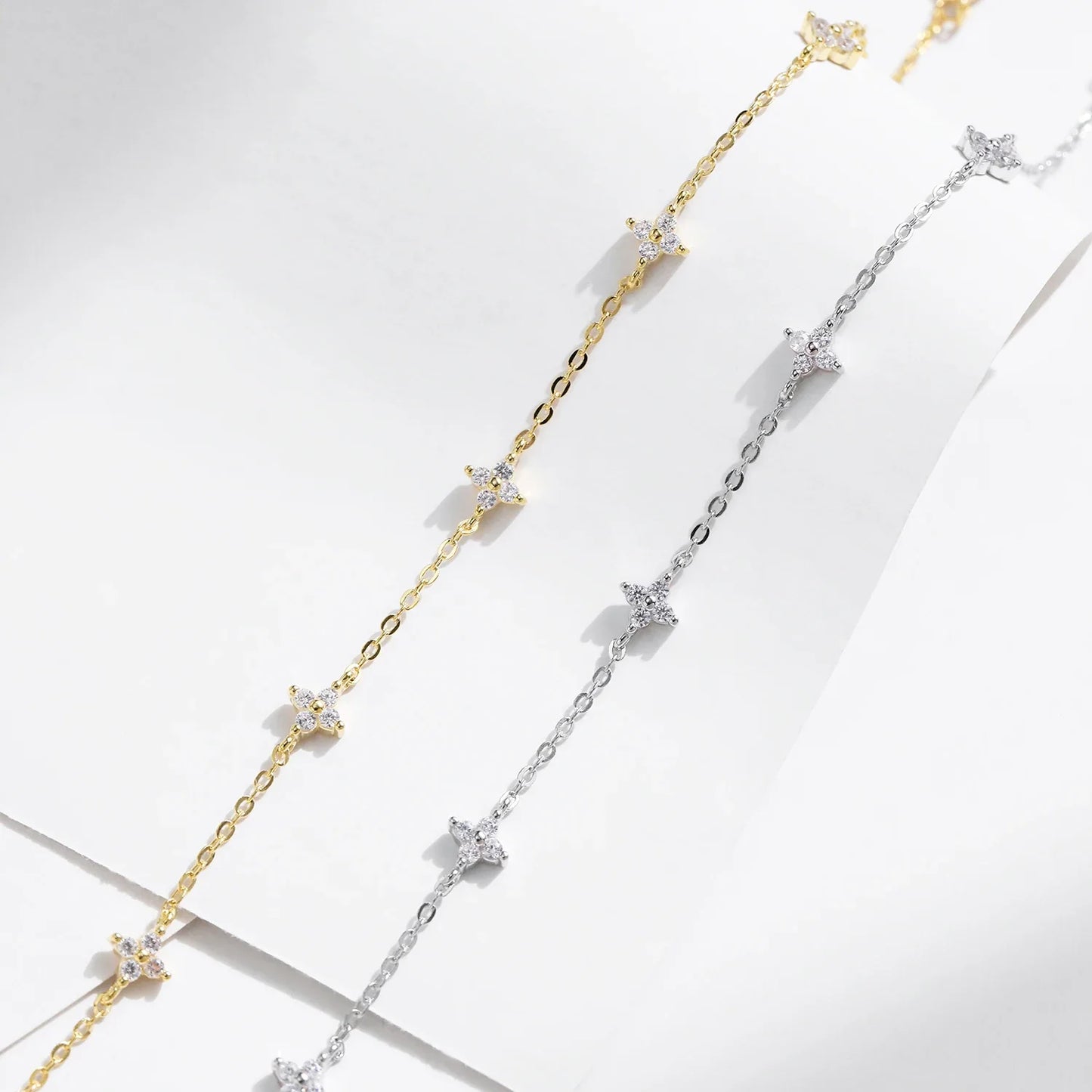925 Sterling Silver Mini Flowers Bracelet Dainty Link Chain Pave Setting CZ For Women Wedding Fine Jewelry Gift