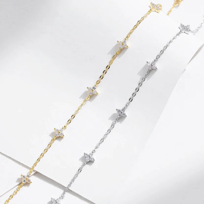 925 Sterling Silver Mini Flowers Bracelet Dainty Link Chain Pave Setting CZ For Women Wedding Fine Jewelry Gift