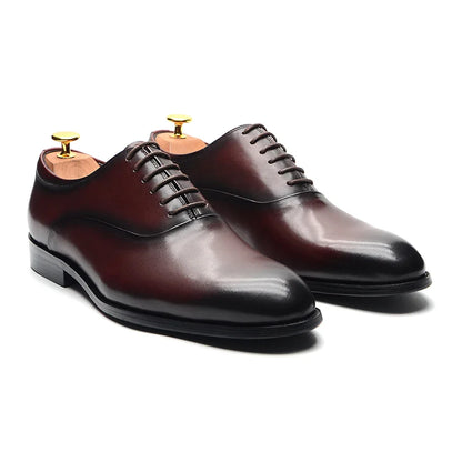 Italian Classic Mens Oxford Dress Shoes Genuine Leather Lace-up Plain Toe Burgundy Black Business Wedding Formal Shoes for Men