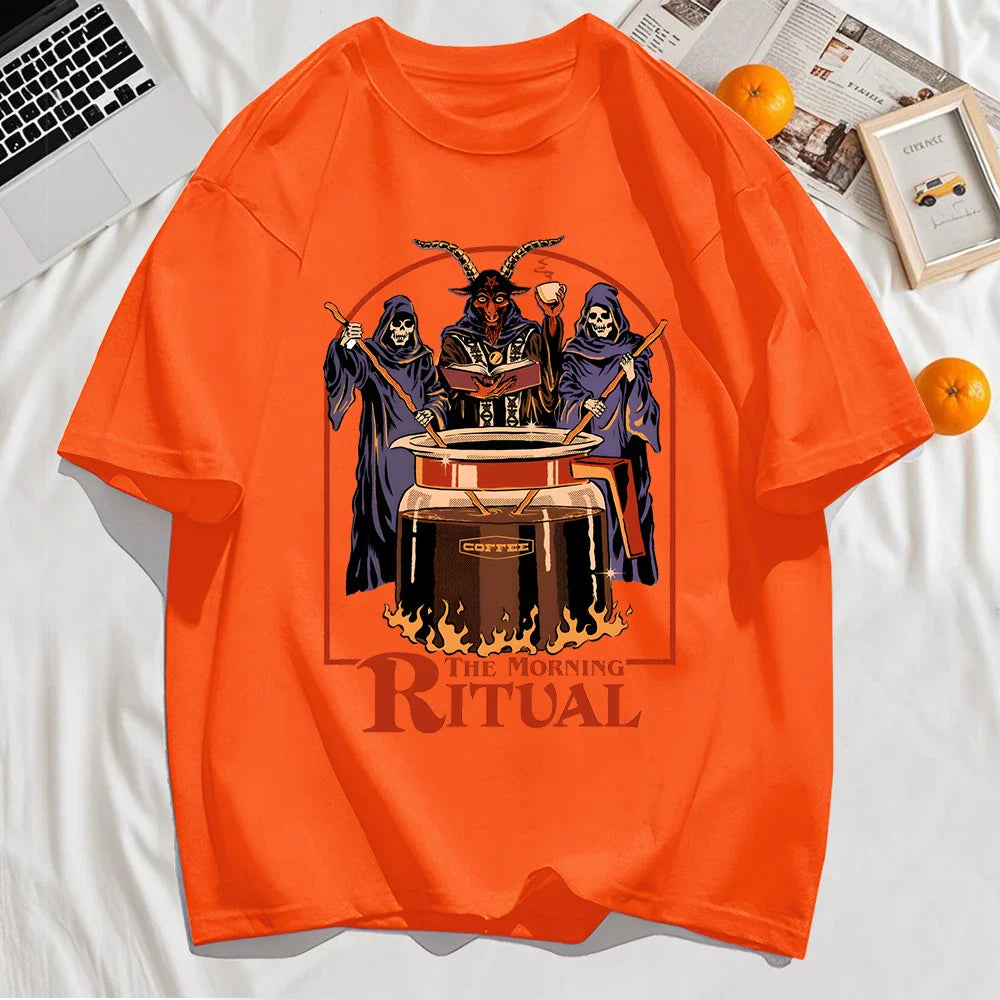 The Morning Ritual Prints Men T-Shirt Summer Breathable Cotton Loose T Shirts All-Match O-Neck Soft Unisex Top