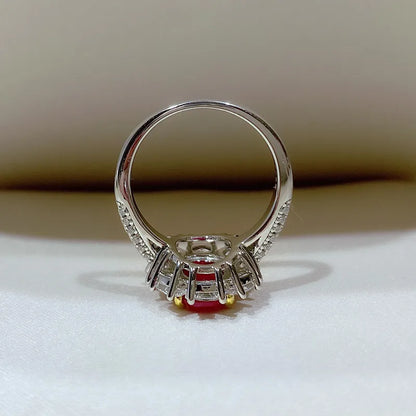 High Definition 3-carat Genuine Pigeon Blood Ruby Ring Women's Jewelry Set 925 Pure Silver Gold Plated Versatile for Daily Use