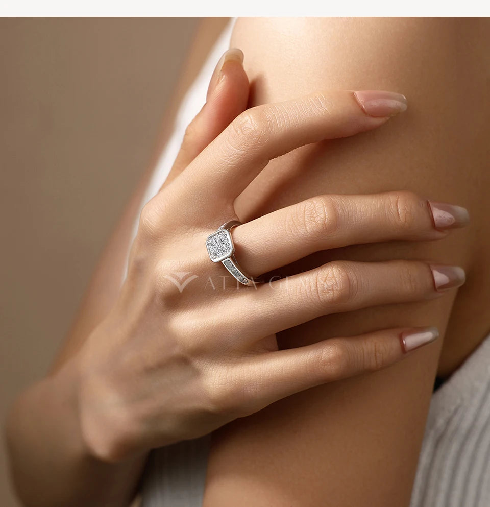 Square Cluster Moissanite Ring DVVS1 925 Sterling Silver Classic Engagement Rings Elegant Wedding Band Jewelry ForWoman