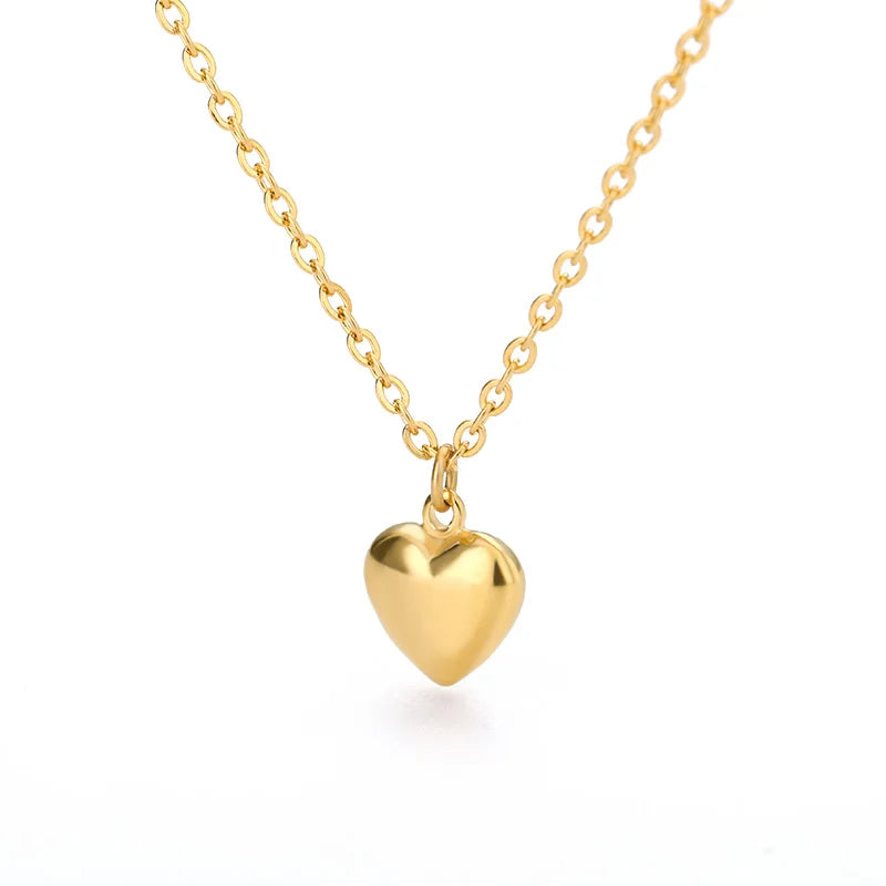 Stainless Steel Love Heart Pendant Necklace For Women Fashion Gold Color Flower Necklace Couple Aesthetic Jewelry Accessories