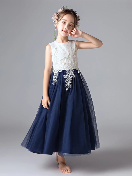 Vestidos de Daminha para Meninas de 6 Anos Azul Marinho Vestidos para Meninas Jovens Baile de Gala até o Tornozelo