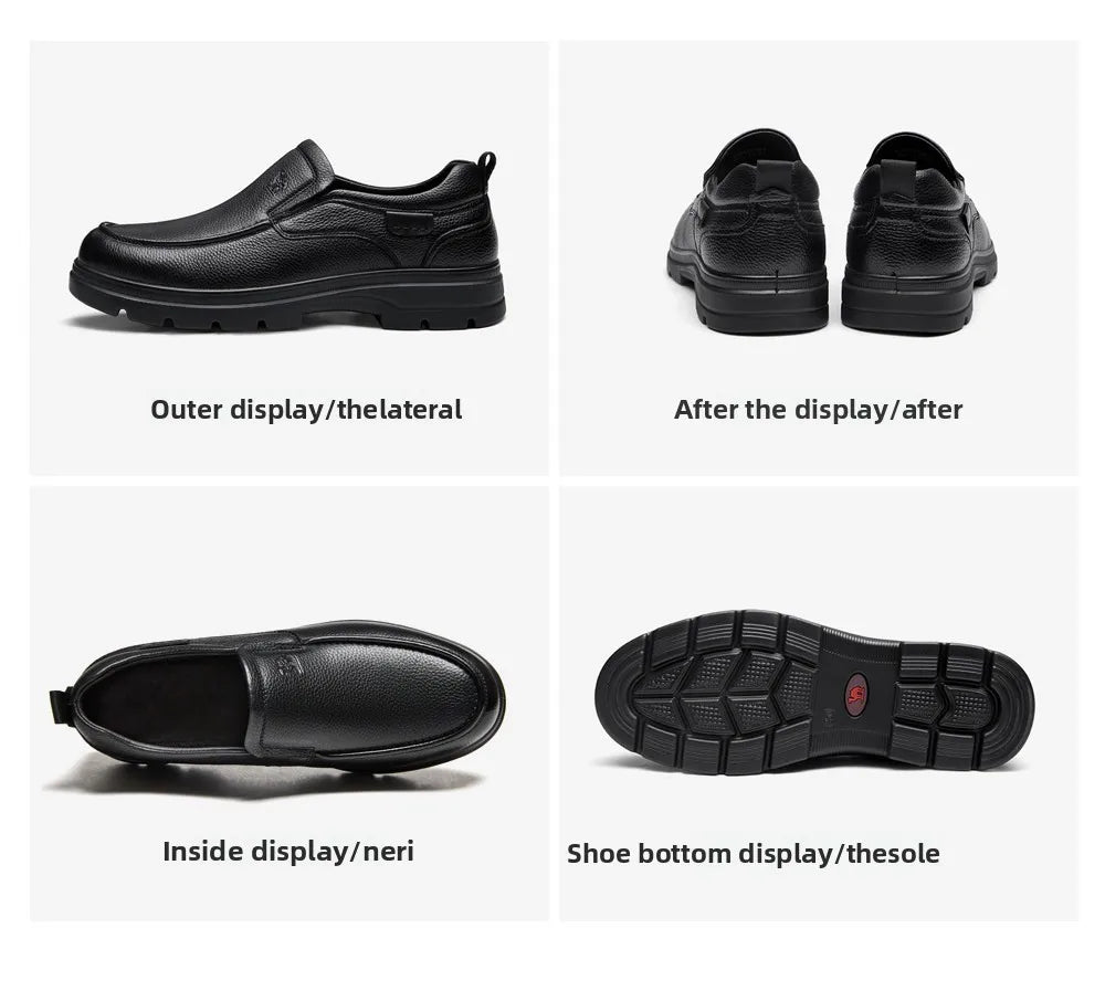Golden Camel Men's Shoes 2026 New Business Casual Soft Sole Leather Shoes Brand Design Soft Soles Non-slip Velvet Warm Loafers
