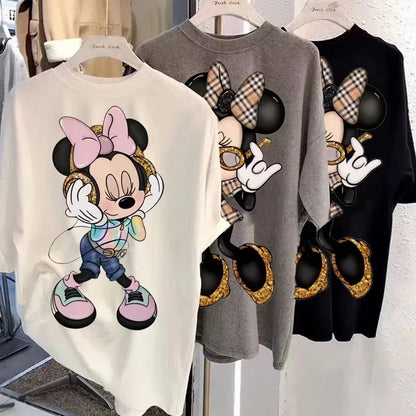 New Minnie Kawaii Fun Women's Printed T-shirt Fashion Summer Cartoon Minnie Top Y2K Women's Extra Large Cotton T-shirt
