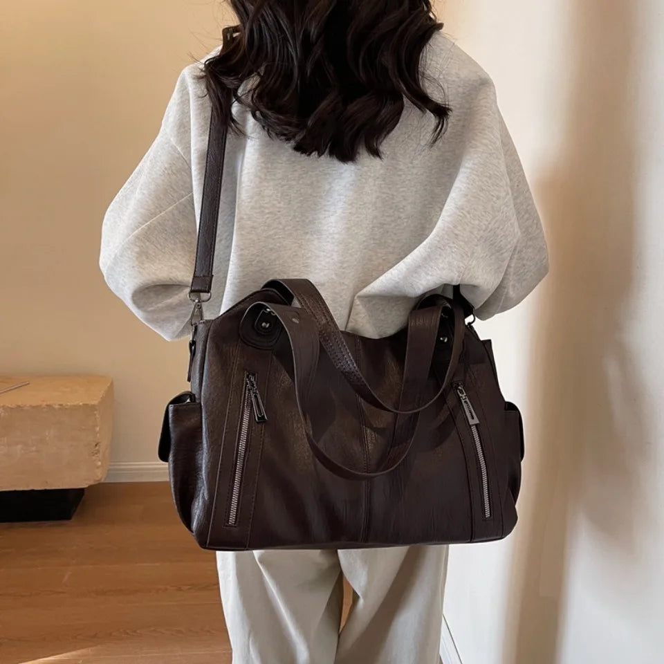 Daily Business Commuting Large Capacity Tote Hand Bags Soft Pu Leather Shoulder Bags for Women Zipper Women's Handbags Quality