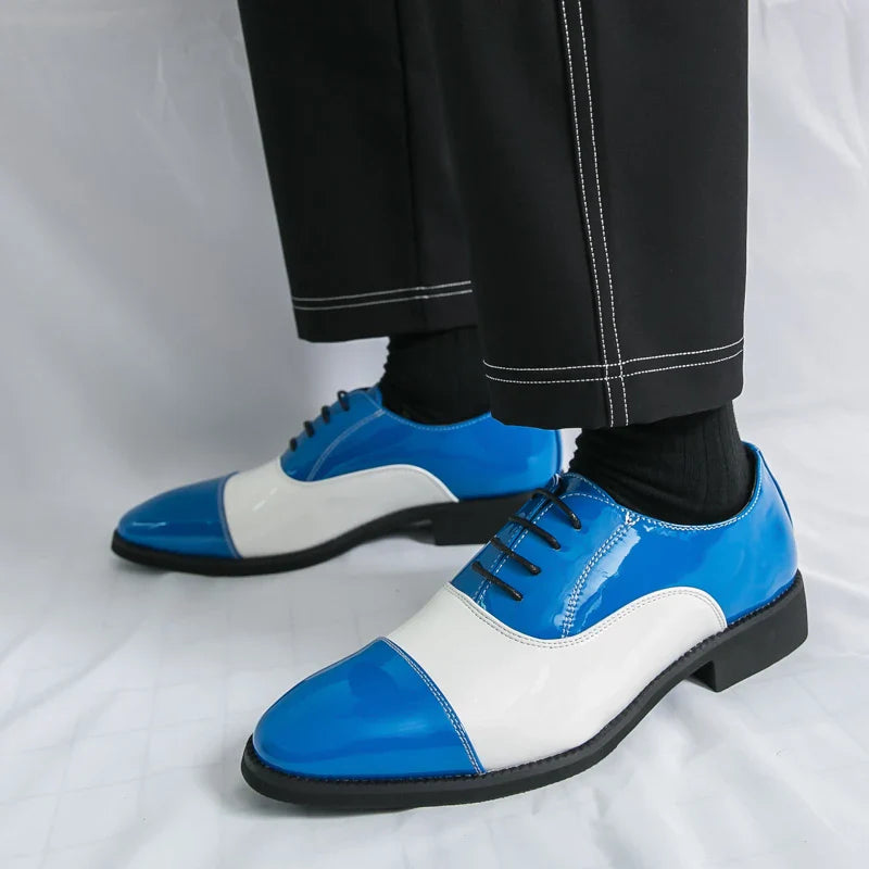 Sapato Social Masculino De Couro Azul De Alta Qualidade Bico Fino Elegante Sapatos De Casamento Masculino Baixo Decotado Para Festa Sapatos Formais Masculinos