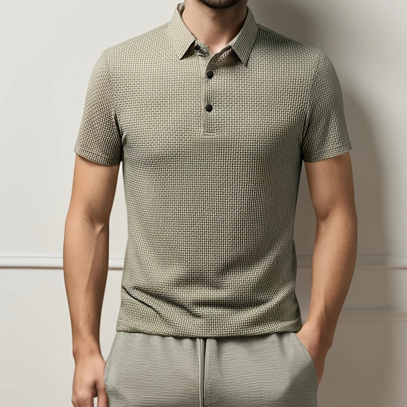Men's Business Polos Casual Short Sleeved Bone Flower Solid Color POLO Shirt Fashion Breathable Comfortable Summer Versatile Top
