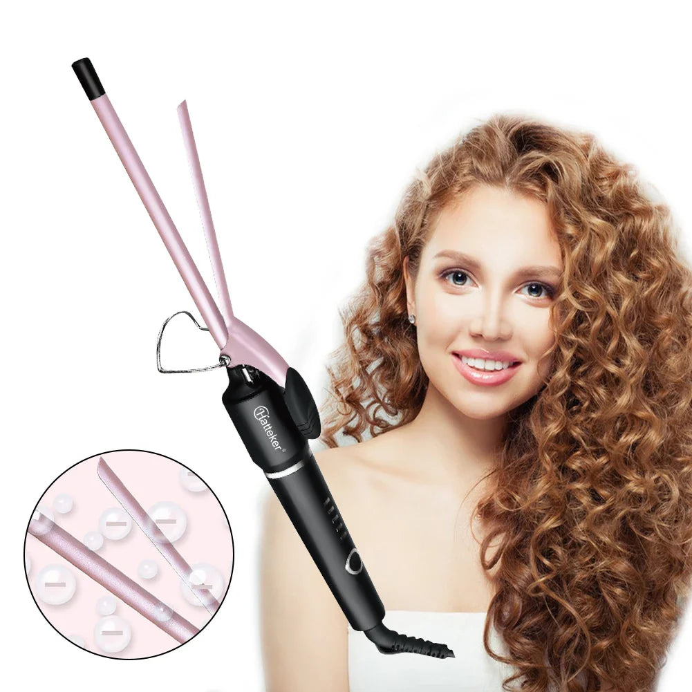 9mm Professional Hair Curler Ceramic Barrel Iron Smart Auto-Off Women's Wet/Dry Constant Temperature Protection Tool