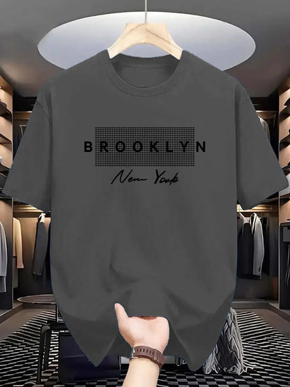 Summer 2026 Brooklyn New York Grid Print T-Shirt for Men Casual Crew Neck Short Sleeve Tee | Trendy Streetwear Tops Ideal