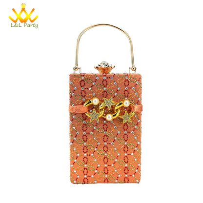 Low Heels Comfortable Sweet Style Italian Design Shoes Matching Bag Set in Orange Color High Quality with Crystal for Dress