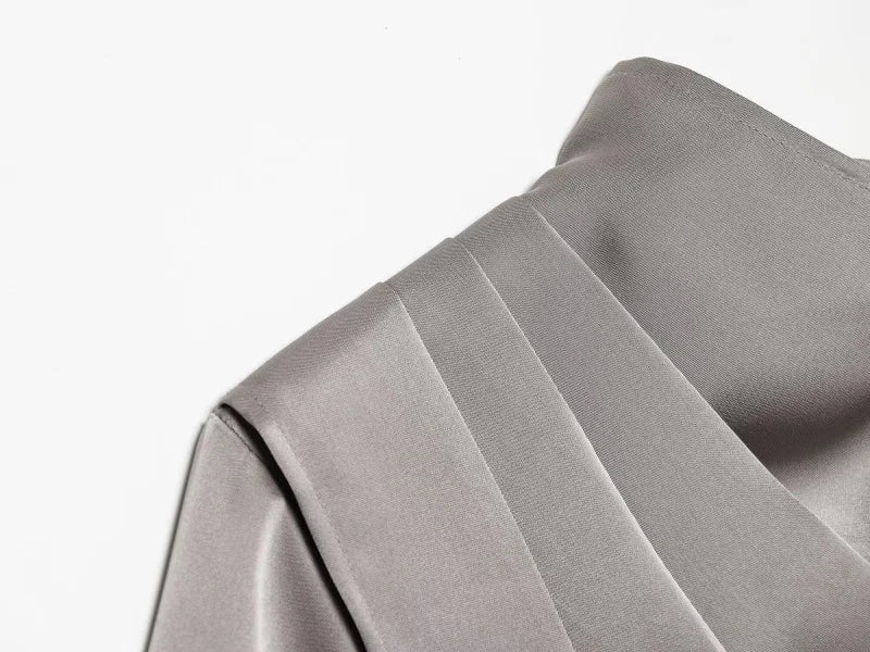 2026 Spring new women's elegant fashion shawl design satin drape top asymmetric wrinkled long-sleeved shirt