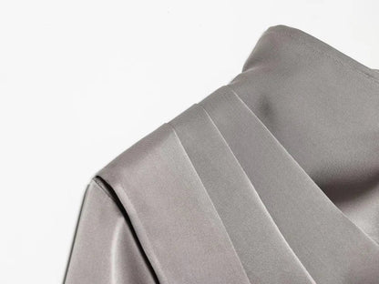 2026 Spring new women's elegant fashion shawl design satin drape top asymmetric wrinkled long-sleeved shirt
