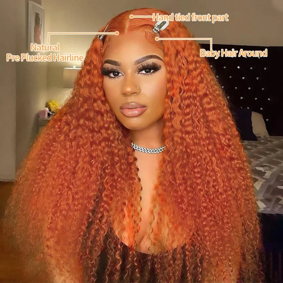 30Inch Orange Ginger Water Wave Lace Front Wigs 13x4 13x6 #350 Colored Wigs Brazilian Human Hair Deep Wave Curly Wigs 260Density