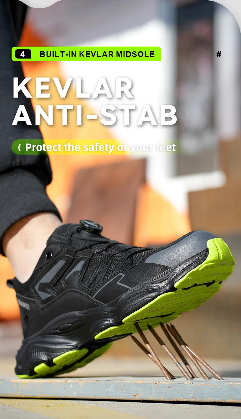 Rotating Button Safety Shoes Men Steel Toe Sneaker Work Shoes Man Puncture Proof Work Safety Boots Black Protective Shoes