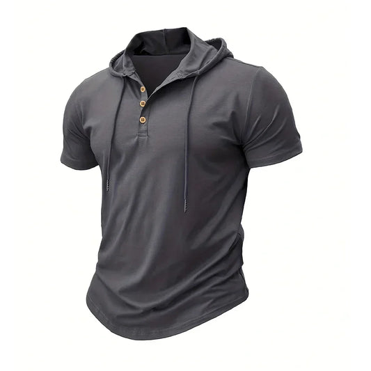 Men T Shirts  Summer Slim Fitness Hooded Short-Sleeved Bodybuilding Quick Dry Tshirt Male Gym Clothes Breathable Sports Tops