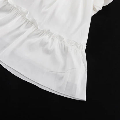 White Ruffle Bandage Mini Dress Women's Elegant Patchwork Long Sleeve Dress New Slim V Neck Lace Up Summer Mini Dress