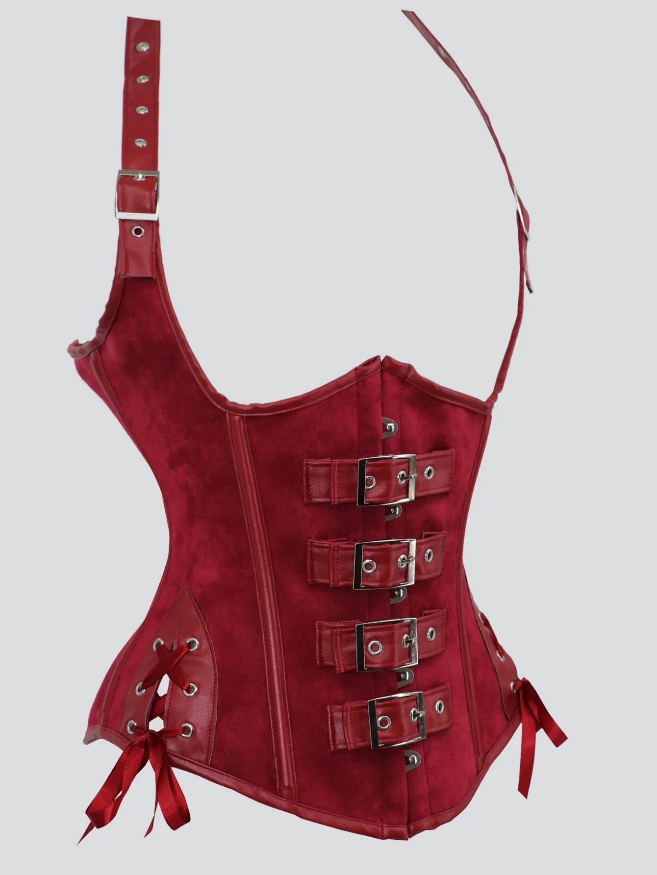 Steampunk Corsets And Bustiers Sexy Halterneck Synthetic waist trainer Gothic Red Corset Top Women Outwear Corselet