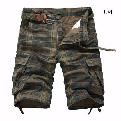 2025 Summer Men Shorts Fashion Plaid Beach Shorts Mens Casual Shorts Military Short Pants Male Bermuda Cargo Overalls No belt