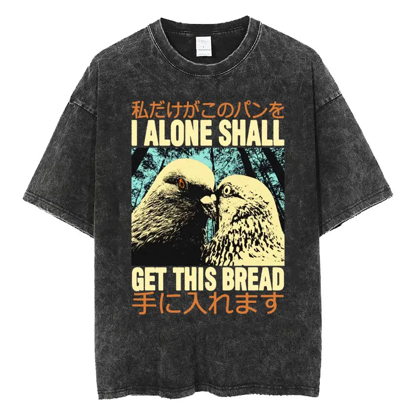 Amare Box No Thoughts Head Empty Japanese T-shirt Funny Capybara Vintage Washed T Shirt Men Women Casual Loose Short Sleeve Tees