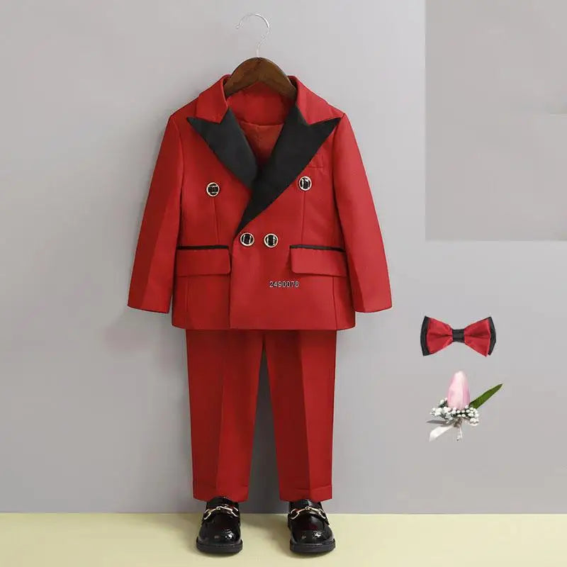Children White Wedding Suit Boys Girls1 Year Birthday Dress Costume Kids Jacket Pants Bowtie Photograph Suit Flower Tuxedo Dress