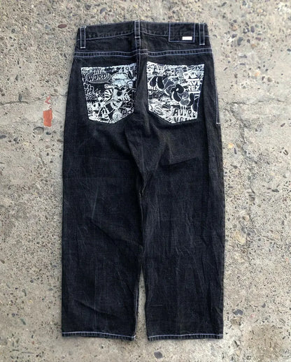 High Street Cool Personality American Style Denim Trousers Niche Fashion Baggy Washed Distressed Wide-leg Straight Jeans