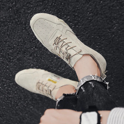 Men Lightweight Sneakers Non-slip Sole Stitch Genuine Solid Leather Shoes Outdoor Casual Walking Driving Flats Shoes