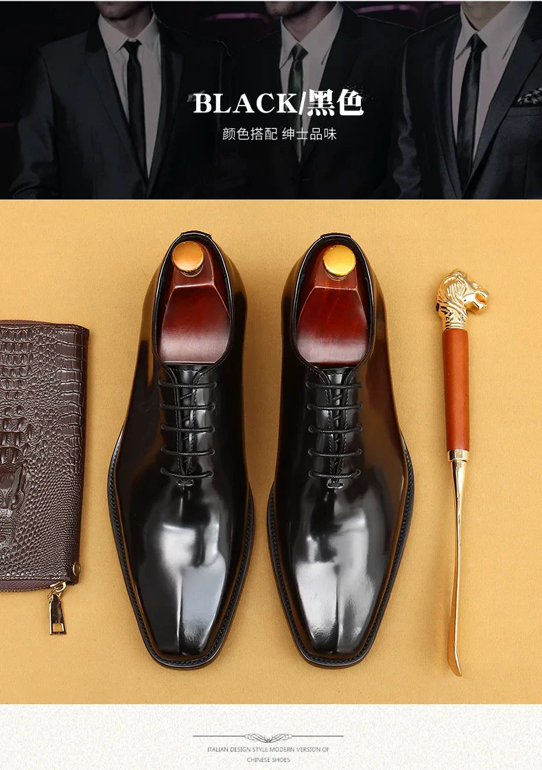 Genuine Leather Shoes for Men Dress British Business Party Lace Up Black Square Toe Fashion Casual Formal Suit Handmade Men Shoe