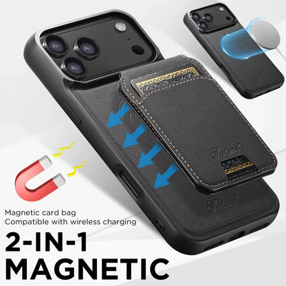 Wireless Charging Phone Case Magnet Card Holder Stand Faux Leather For iPhone 17 Pro Max 16 Plus 15 14 13 12