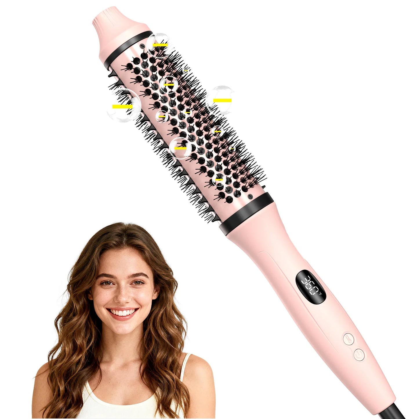 Ionic Thermal Brush Dual Voltage 6 Temperature Settings & LED Digital Display For Curling And Straightening Hot Air Styler