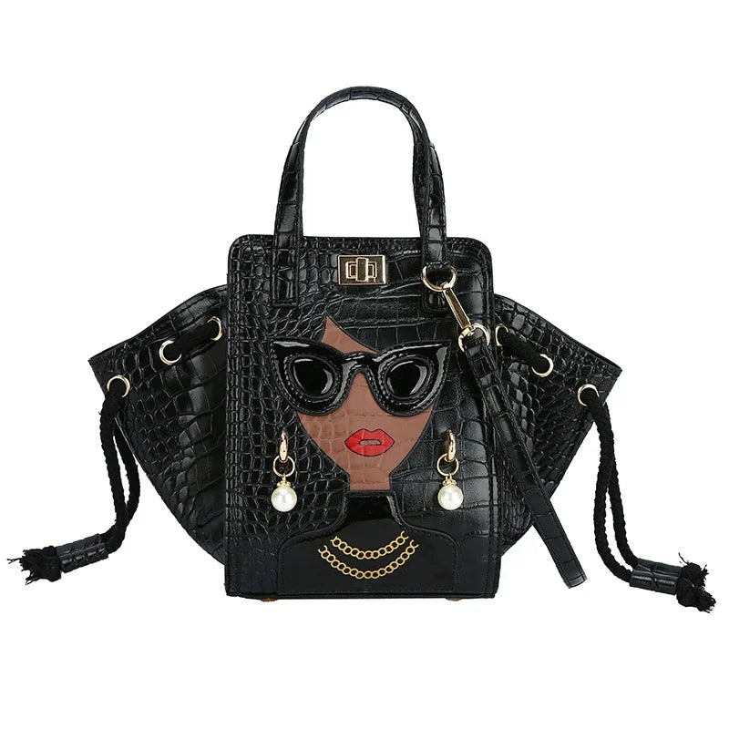 Cartoon Girl Handbag High Quality PU Leather Shoulder Bag for Women Pearl Crossbody Bag Designer Messenger Bag Female Satchel