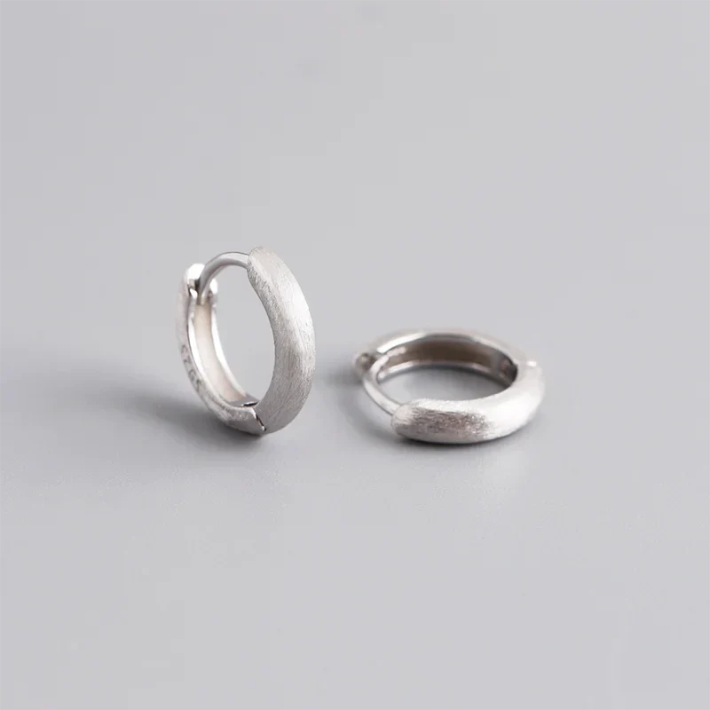 925 Sterling Silver Simple Matte Bohemian Round Ear Buckle for Women Punk Unisex Rock Hoop Earring Jewelry Accessories