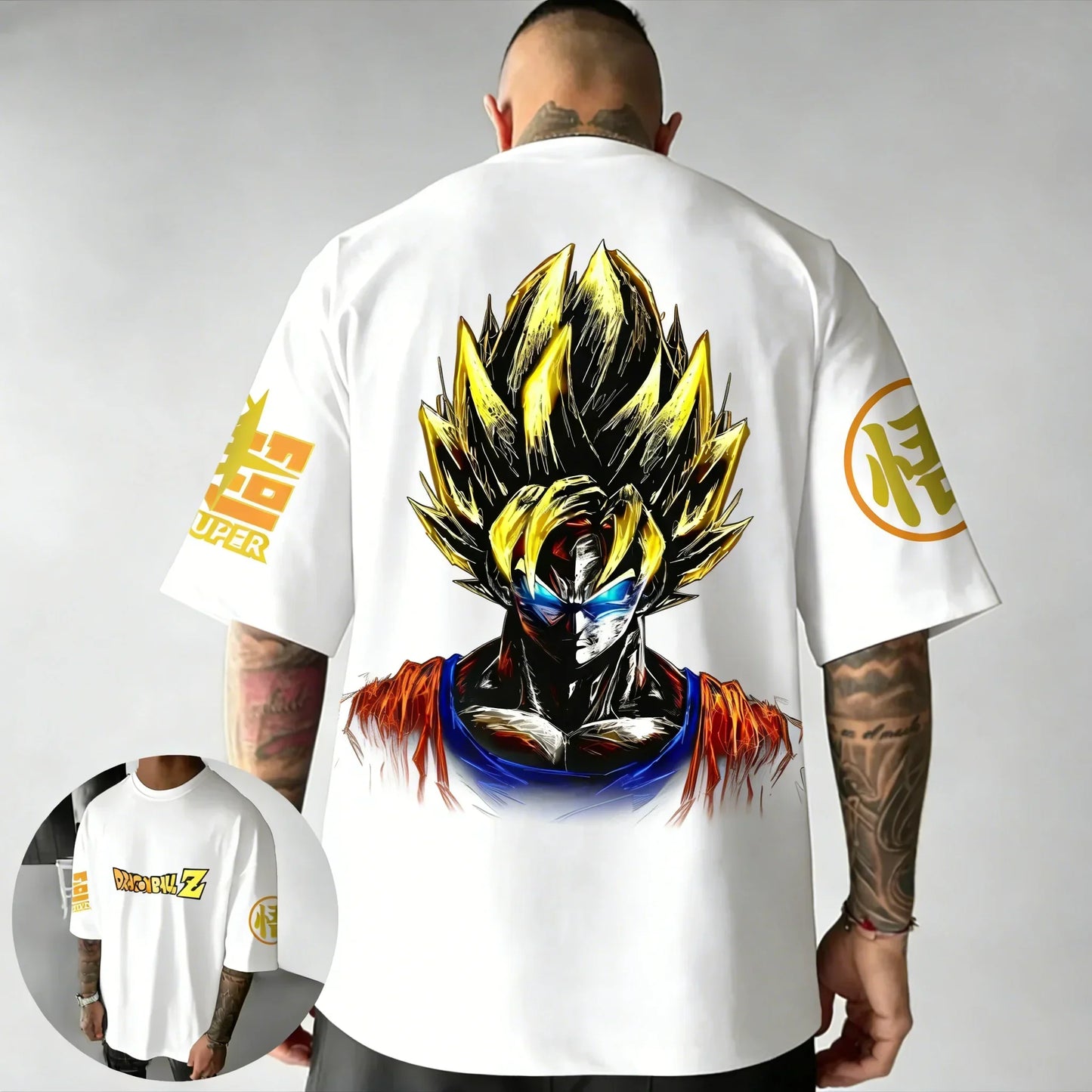 Anime Cotton T-shirt Summer New Super Saiyan Printed Men's Street Hip Hop Loose Casual Short Sleeve Top