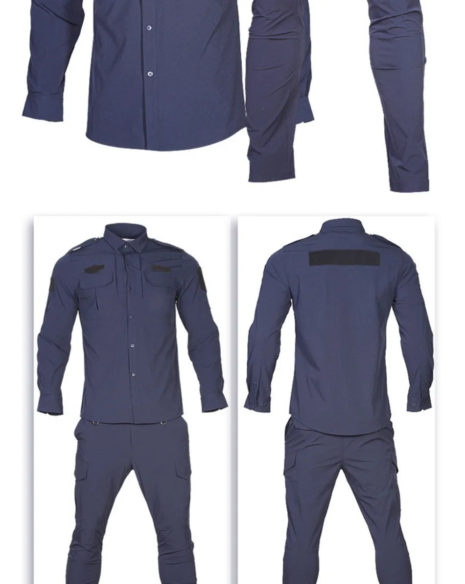 Quick Drying Workwear Suit Men Combat Elastic Tactical Training Set Multi Pocket Man Security Staff Uniform Cargo 2pcs Suits