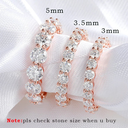 3/3.5/5mm Rose Gold Color All Moissanite Rings for Women Sparkling Wedding Ring 925 Sterling Silver Classic Jewelry Bands