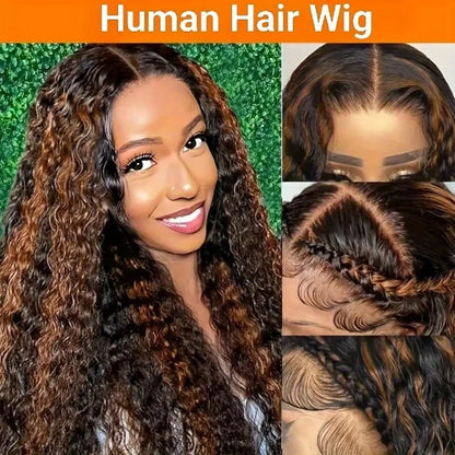 Highlight Deep Wave 4/27 Lace Front Wig Human Hair 13x6 13x4 HD Lace Frontal Wig 1B/30 Colored Ombre Honey Blonde Human Hair Wig