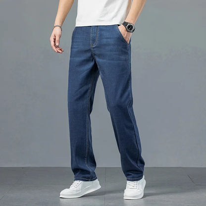 2026 New in Lyocell Fabric Summer Ultra-thin Men's Jeans Soft Drape Loose Straight Casual Denim Pants Street Wide Leg Trousers