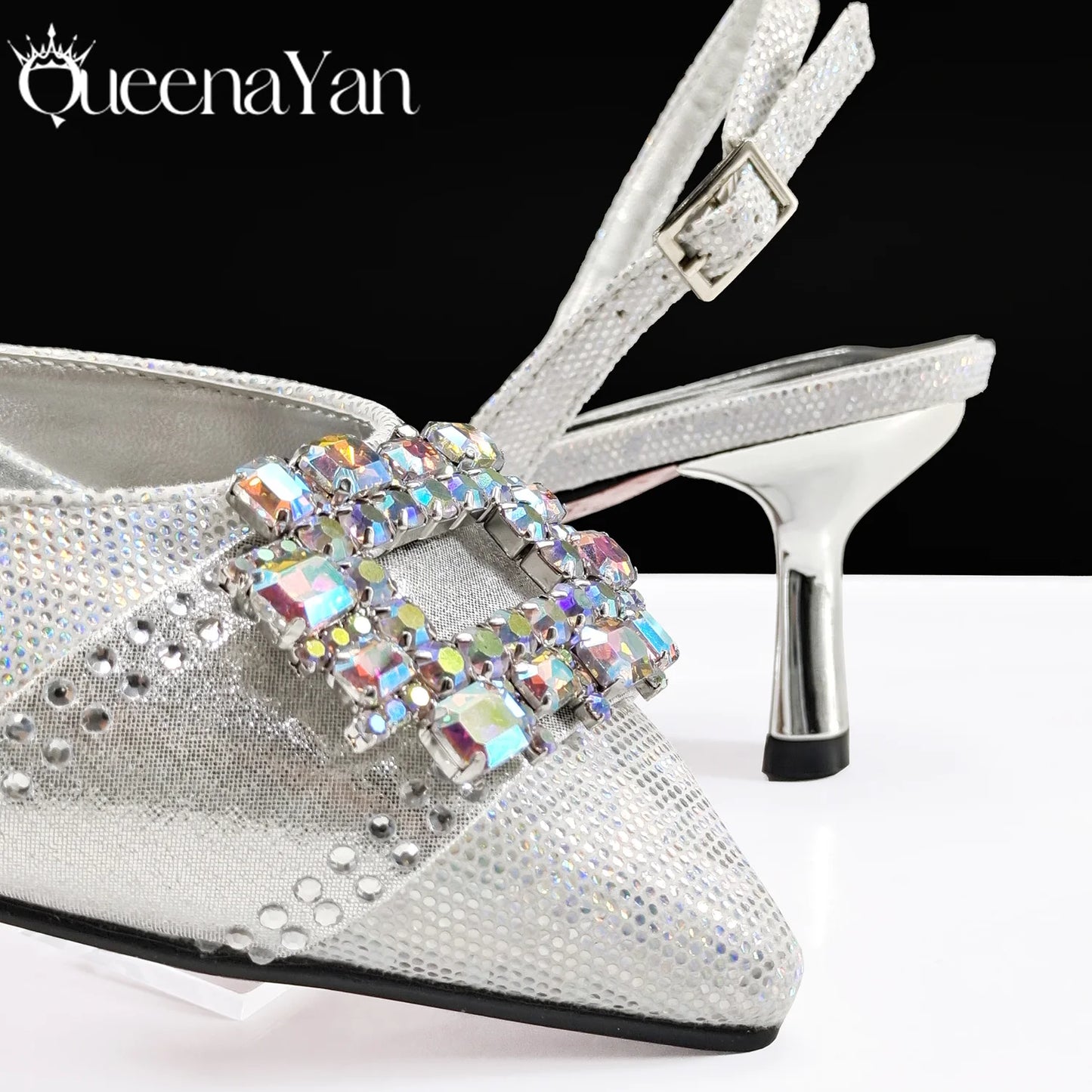 Elegant Noble Party Wedding Shoes And Bag Pointed Toe Decorated With Rhinestone Women Heel Shoes