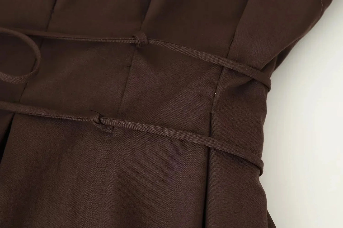 Spring Summer Vintage Women Dress Fashion Single Breasted Sashes Draped V Neck Sleeveless Chic Brown Ladies Dresses