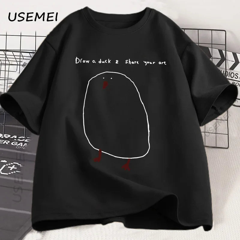 Funny Draw Duck T Shirt Men Women Cotton Casual Funny Printed T-shirt Summer Short Sleeve Cool Round Neck Mens Clothes Tshirt