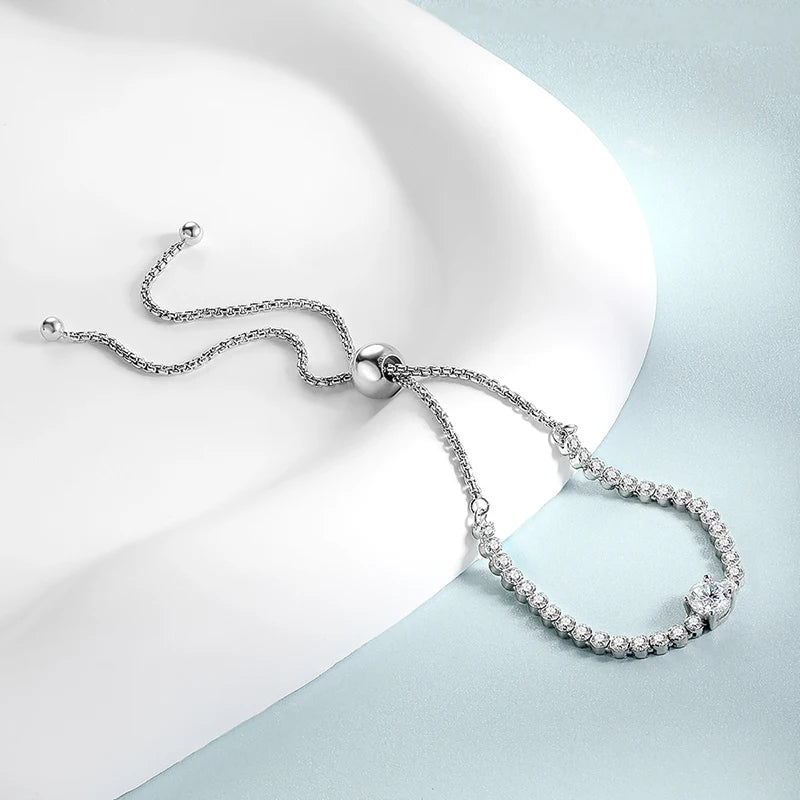 100% Real 1.7CT Round Cut Full Moissanite Tennis Bracelet for Woman Girl Party S925 Sterling Silver Diamond Link Bracelets
