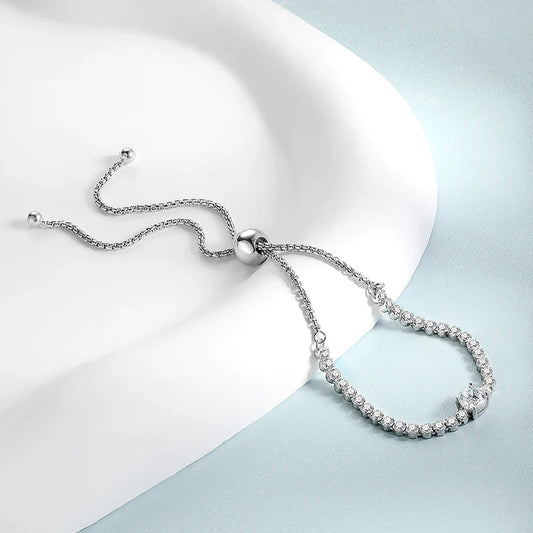 100% Real 1.7CT Round Cut Full Moissanite Tennis Bracelet for Woman Girl Party S925 Sterling Silver Diamond Link Bracelets